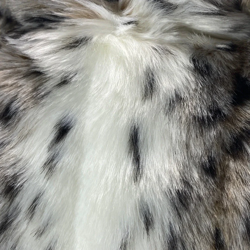 VTG Girl's Skyline Fun Fur‎ Faux Fur Hooded Jacket Snow Leopard Print Coat